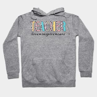 Teacher Love Inspire Care Leopard Print Hoodie